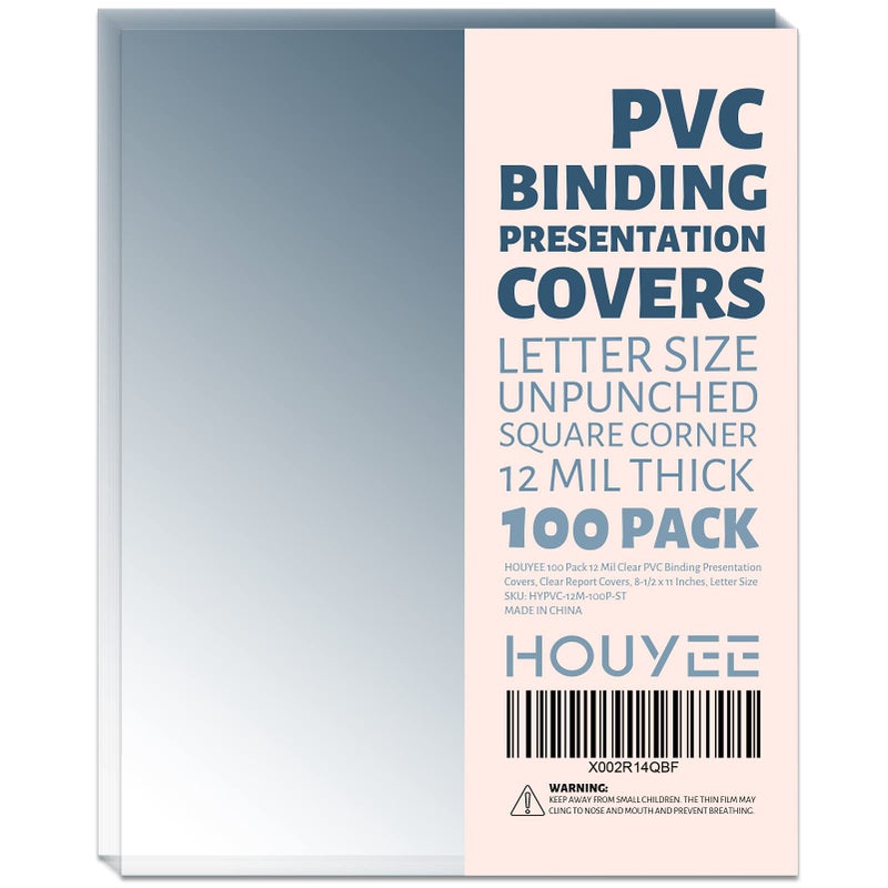 HOUYEE 100 حزمة من أغطية العرض التقديمية الشفافة، أغطية تقارير PVC، 12 مل، 8-1/2 × 11 بوصة، حجم الحروف - Image 1